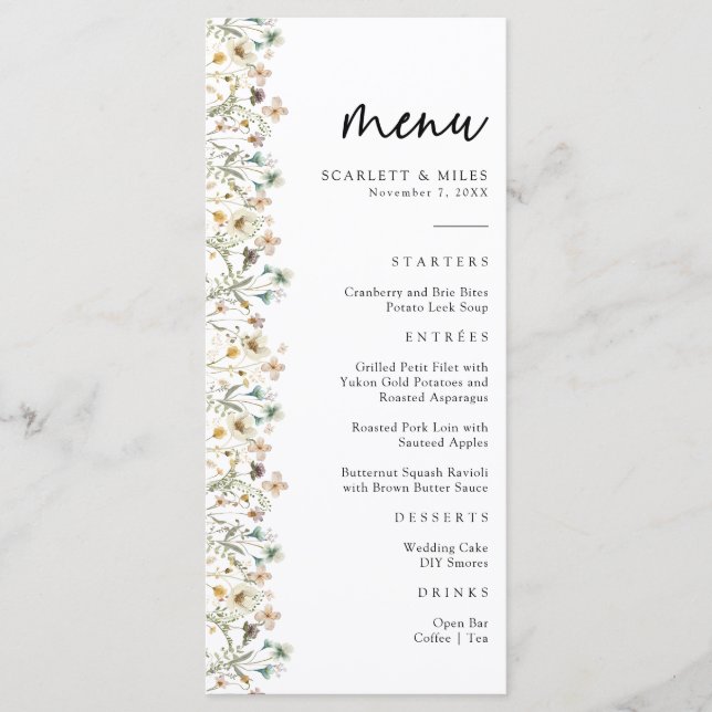 Wildflower Wedding Menu (Front)
