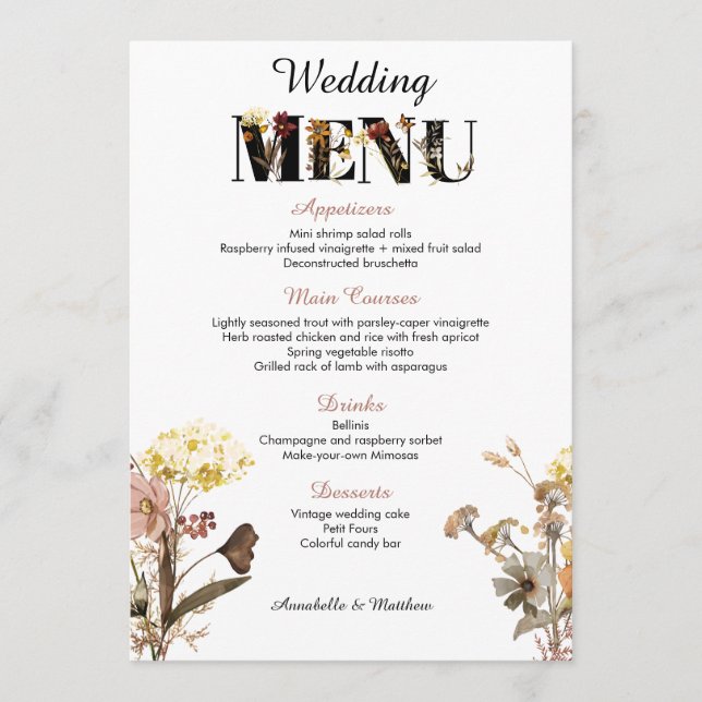 Wildflower Wedding Menu (Front)