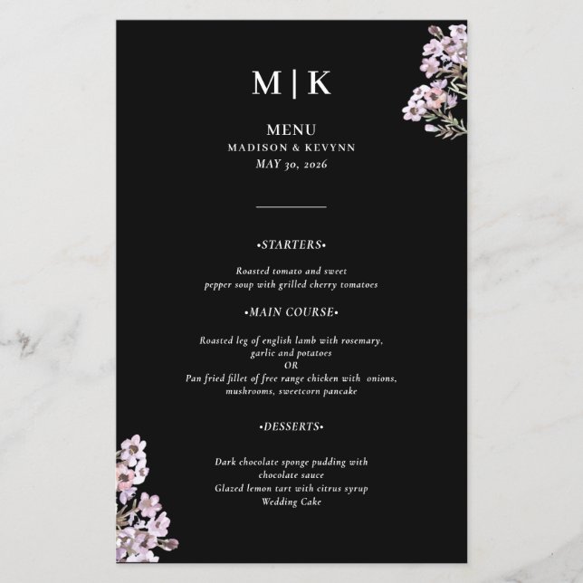  Wildflower Wedding Menu (Front)