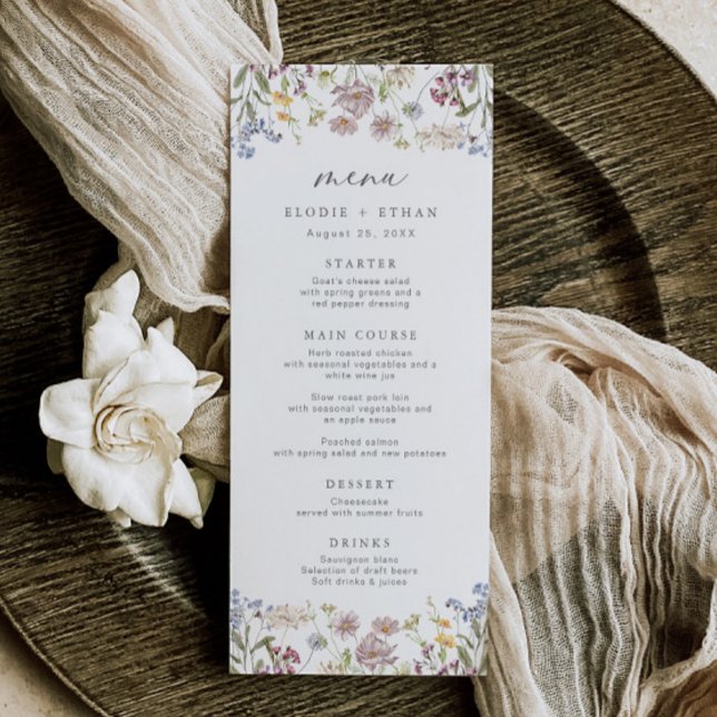 Wildflower Wedding Menu Whimsical Boho Floral  (Creator Uploaded)