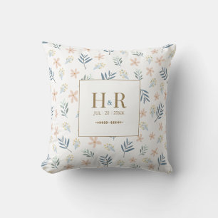 Wildflower Wedding Monogram Pillow Cushion