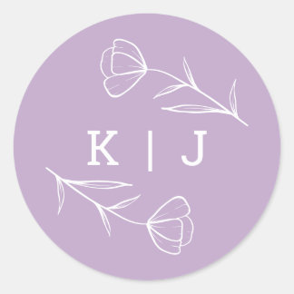 Wildflower Wedding Monogram Sticker in Lilac