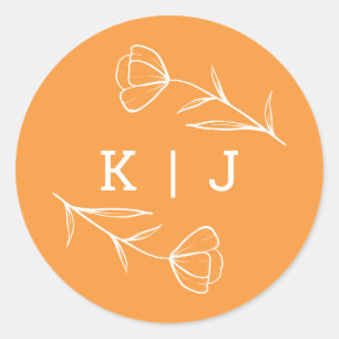 Wildflower Wedding Monogram Sticker in Orange