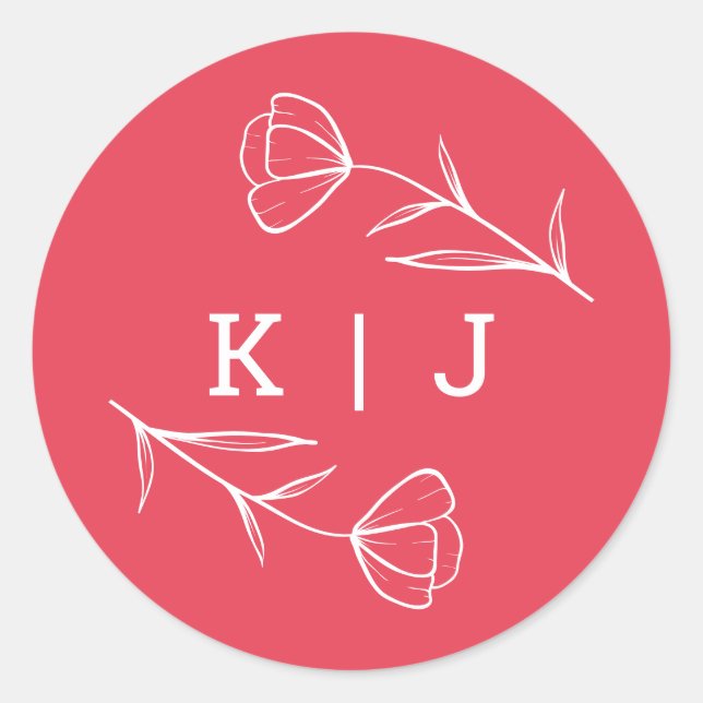 Wildflower Wedding Monogram Sticker in Rose (Front)