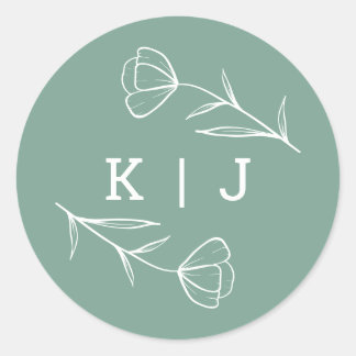 Wildflower Wedding Monogram Sticker in Sage
