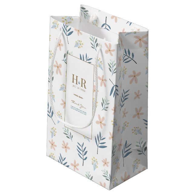 Wildflower Wedding Monogram Thank You Gift Bag (Back Angled)