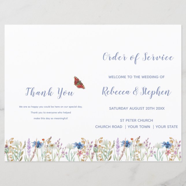 Wildflower Wedding Order of Service  (Front)