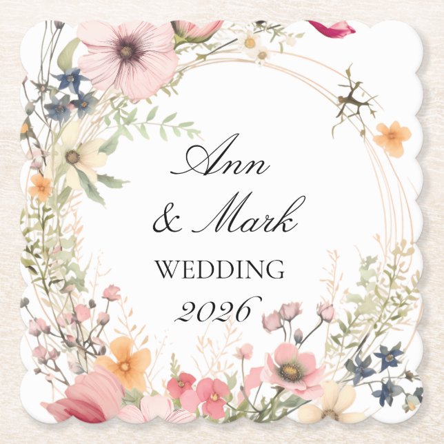 Wildflower Wedding Paper Coaster (Front)