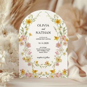 Wildflower Wedding   Pink and Yellow Garden Invitation