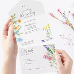 Wildflower Wedding Pretty Meadow Flower All In One Invitation<br><div class="desc">Wildflower trifold wedding invitation with delicate wild flowers and beautiful calligraphy. This pretty watercolor wildflower design has dainty meadow flowers in pink lilac orange blue and yellow. Perfect for spring and summer themes from country floral garden to organic boho. If you would like matching products, please browse my Wildflower Meadow...</div>