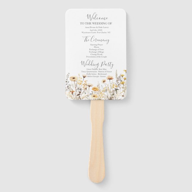 Wildflower Wedding Program Hand Fan (Front)
