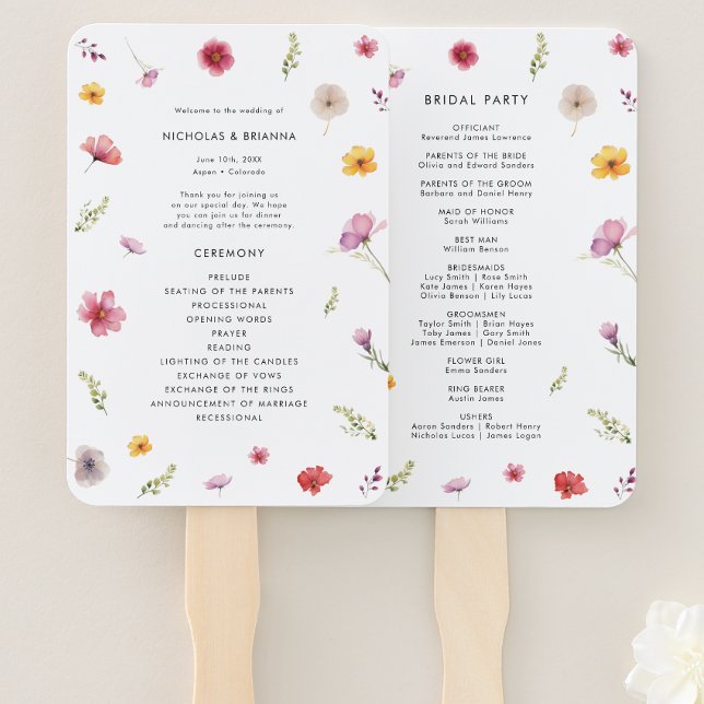 Wildflower Wedding Program Hand Fan (Creator Uploaded)