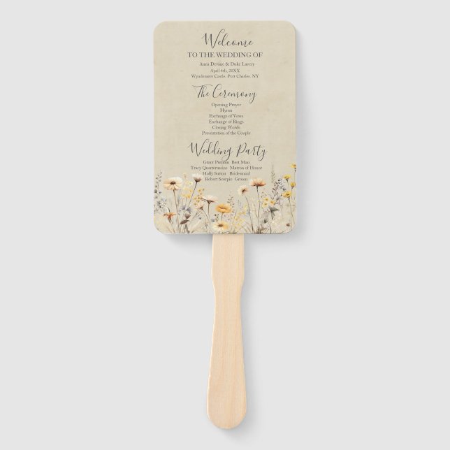 Wildflower Wedding Program  Hand Fan (Front)