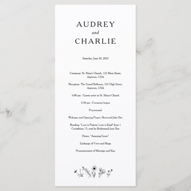 Wildflower Wedding Program Programme (Front)