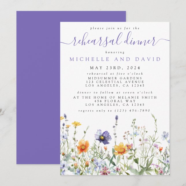 Wildflower Wedding Rehearsal Dinner Invitation (Front/Back)