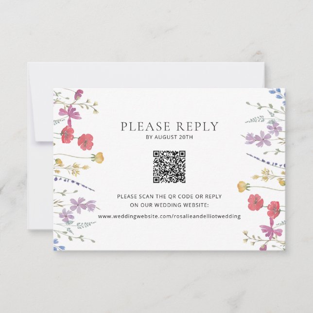 Wildflower Wedding RSVP QR Code Enclosure Card (Front)