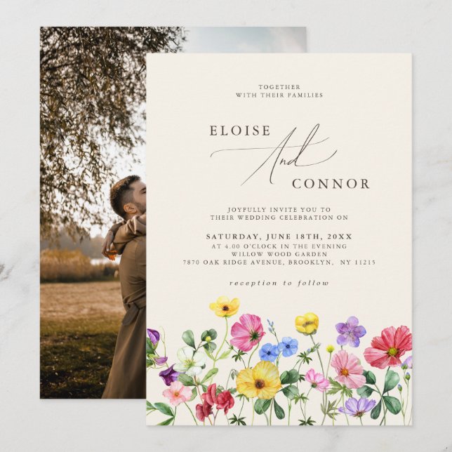 Wildflower Wedding Rustic Chic Boho Modern Photo  Invitation (Front/Back)
