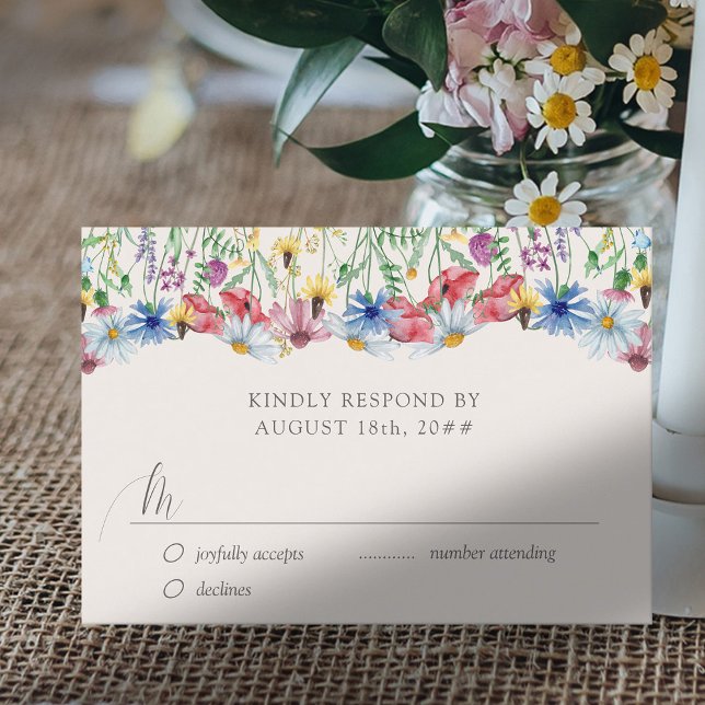 Wildflower Wedding Rustic Country Flower RSVP Card (Wedding RSVP with editable response date deadline)