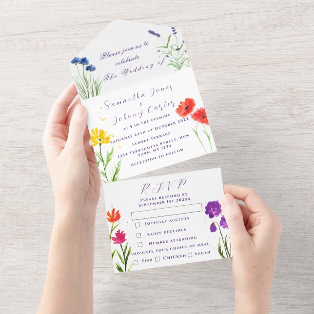Wildflower Wedding Rustic Country Wild Flowers All In One Invitation (Tearaway)