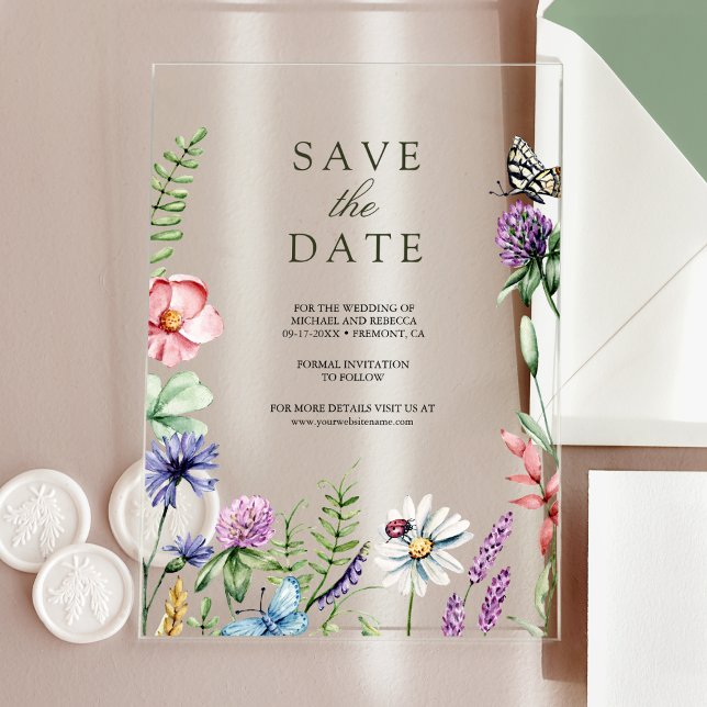 Wildflower Wedding Save the Date Acrylic Invitations (Creator Uploaded)