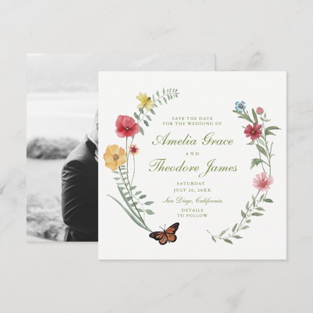 Wildflower Wedding Save the Date Invitation (Front/Back)