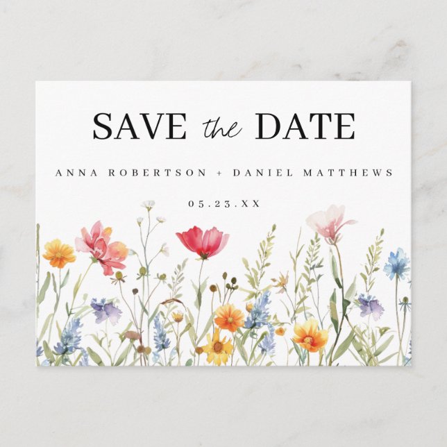 Wildflower Wedding Save the Date Postcard (Front)