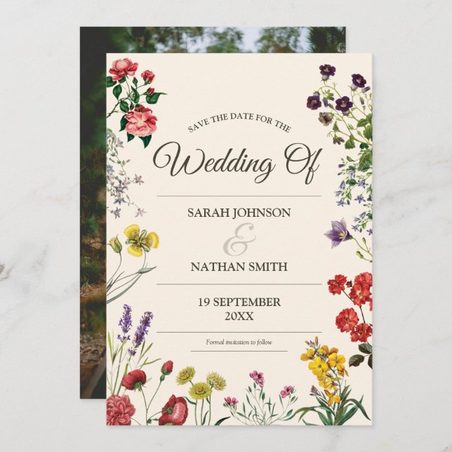 Wildflower Wedding Save the Date with Custom Photo Invitation (Front/Back)