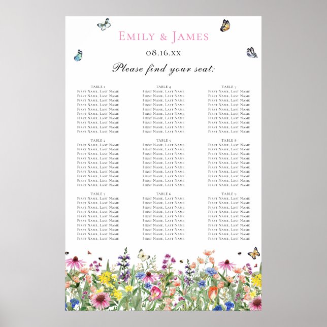 Wildflower Wedding Seating Chart (Front)