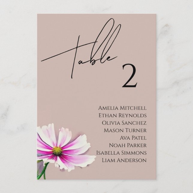 Wildflower Wedding Seating Chart Card (Front)