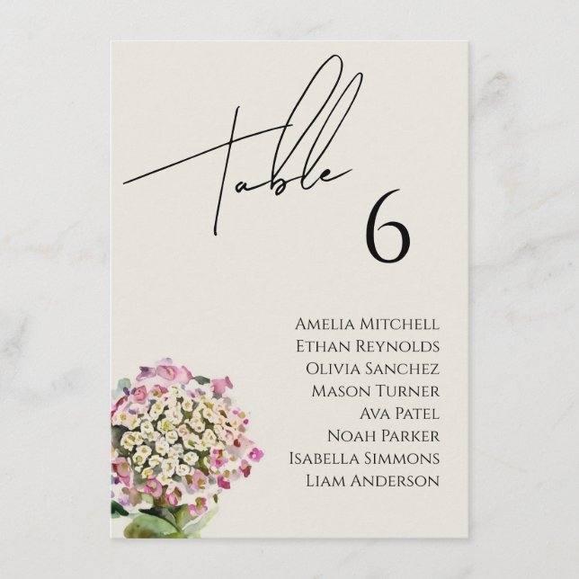 Wildflower Wedding Seating Chart Card (Front)