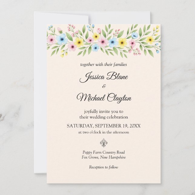 Wildflower Wedding Simple Floral Photo Invitation (Front)