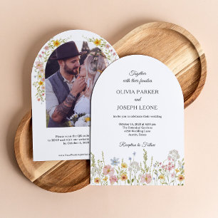 Wildflower Wedding   Spring Garden Photo QR Code Invitation