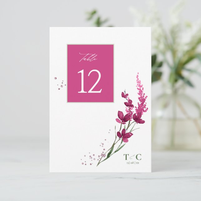 Wildflower Wedding Table No. Fuchsia ID954 Invitation (Standing Front)