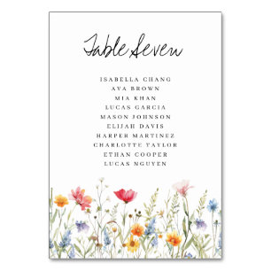 Wildflower Wedding Table Number