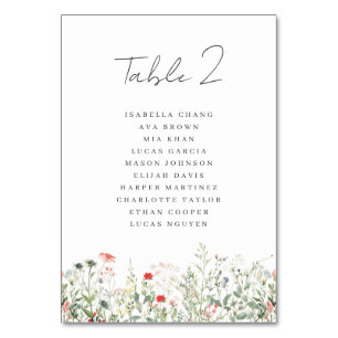 Wildflower Wedding Table Number