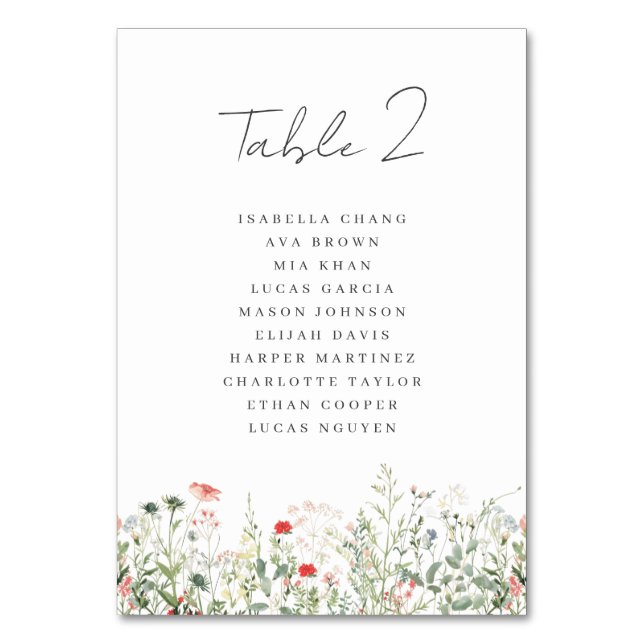 Wildflower Wedding Table Number (Front)