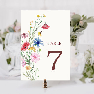 Wildflower Wedding Table Number