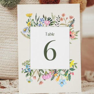 Wildflower Wedding Table Number Card