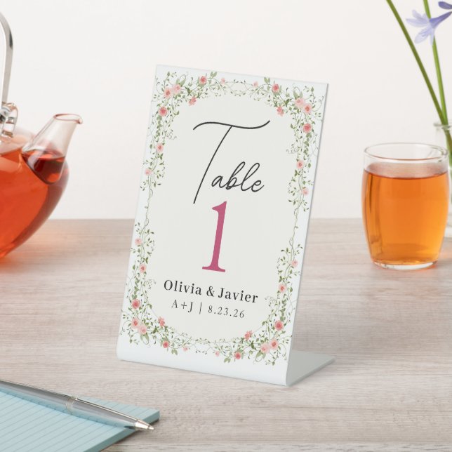 Wildflower Wedding Table Number  Pedestal Sign (In SItu)