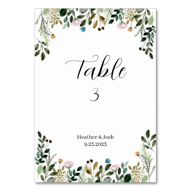 Wildflower Wedding Table Numbers (Front)