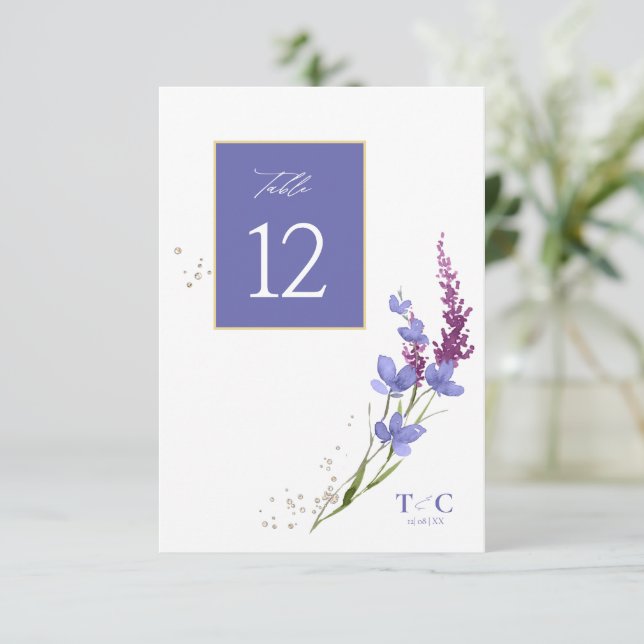 Wildflower Wedding Texture Table No. Peri ID954 Invitation (Standing Front)