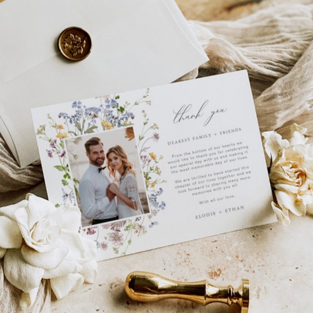 Wildflower Wedding Thank You Card with Photo Boho (Creator Uploaded)