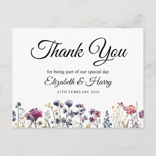 Wildflower Wedding Thank You Postcard (Front)