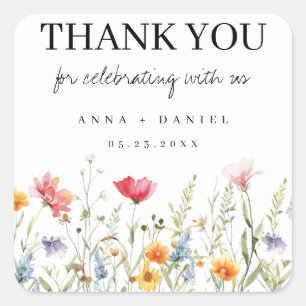 Wildflower Wedding Thank You Square Sticker