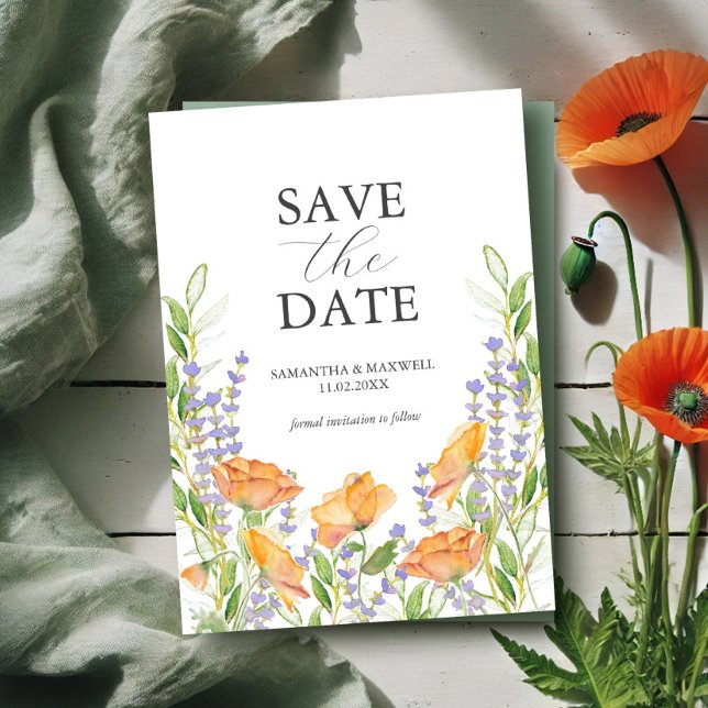 Wildflower Wedding Theme Save The Invitation (Wildflowers wedding theme floral watercolor art by Victoria Grigaliunas of Do Tell A Belle)