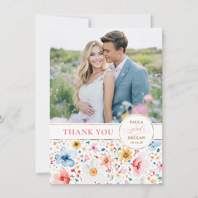 Wildflower Wedding Two Sided Thank You Photo (Front)