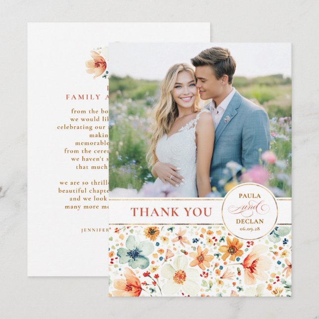 Wildflower Wedding Two Sided Thank You Photo (Front/Back)