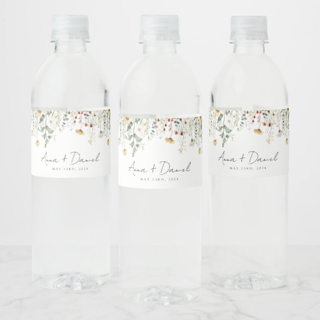 Wildflower Wedding Water Bottle Label (Bottles)