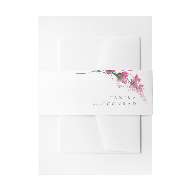 Wildflower Wedding Watercolor Fuchsia ID954 Invitation Belly Band (Front Example)