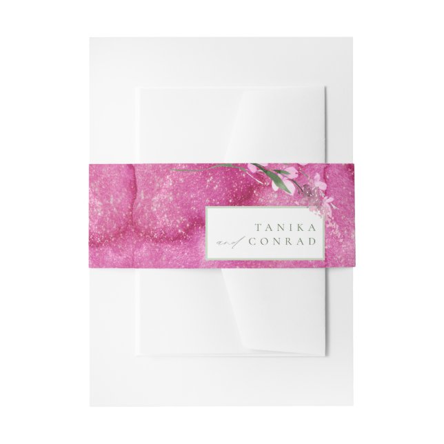Wildflower Wedding Watercolor Fuchsia ID954 Invitation Belly Band (Front Example)